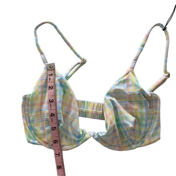 VDM Revolve Isla White Pastel Plaid Print Underwire Swimwear Bikini Top Sm - Picture 5 of 7